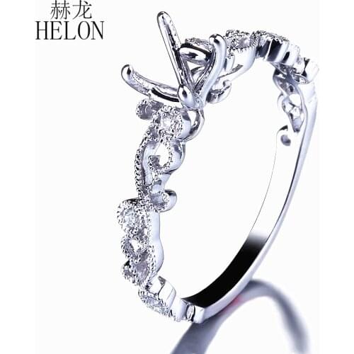 HELON 5-6mm Round Cut Semi Mount Ring Setting Solid 14K (AU585) White Gold Natural Diamonds Engagement Wedding Ring Fine Jewelry