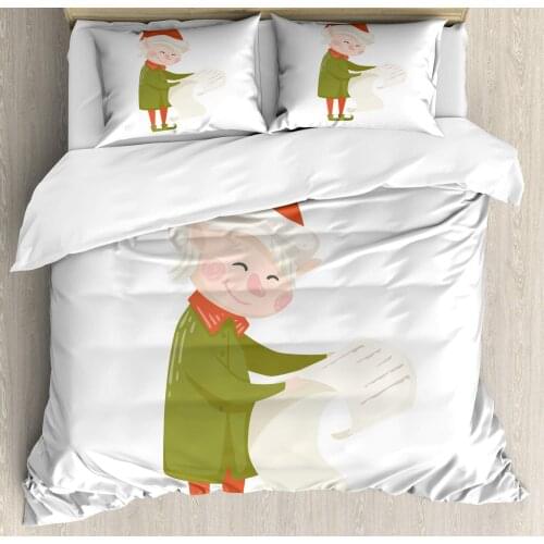 Elf Duvet Cover Set Interpretation of an Old Lady Reading a List 3 Piece Bedding Set Burnt Sienna Champagne Pale Olive Green and