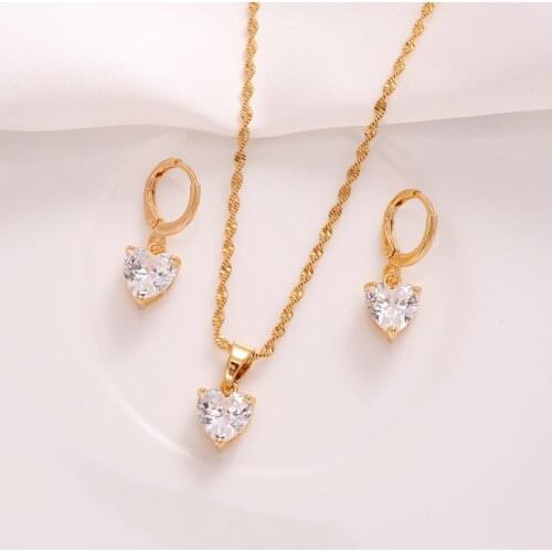 Africa Dubai gold love heart Necklace Earring Set Women Party Gift Jewelry Sets bridal party gift DIY charms girls kid Jewelry