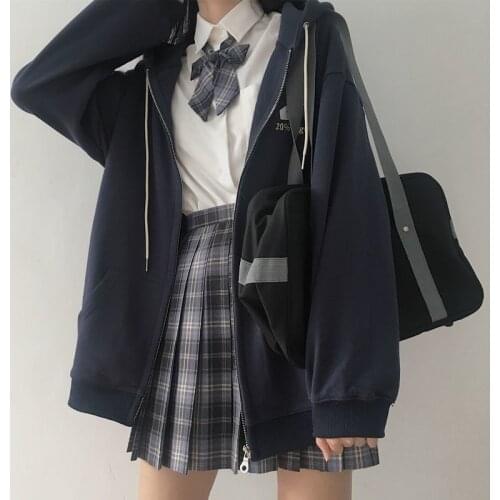 Harajuku Korean version loose thin long-sleeved hooded y2k protection coat solid color retro shirt student top Oversized hoodie