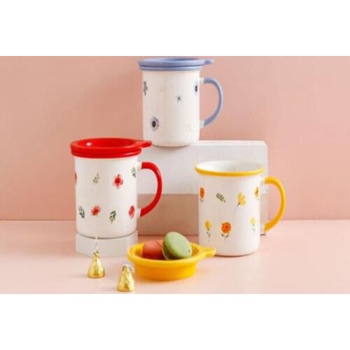 Creative ceramic mug simple and elegant flower mug with lid