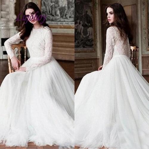 Long Sleeve Lace Wedding Dresses Plus Size White Ivory Dubai African Bridal Bride Dress Wedding Gowns