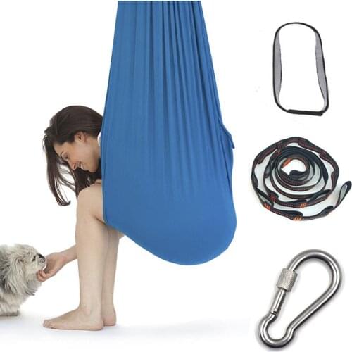 Yoga Flying Hammock Swing Aerial Yoga Hammock Silk Fabric with Carabiner & Daisy Chain for Home Gym Anti-Gravity Pilates X713B