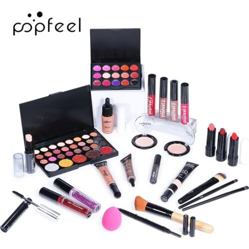 30Pcs MakeUp Sets Cosmetics Kit Matte Eyeshadow Matte Lipstick Eyebrow Pencil Lip Gloss Powder Puff Makeup Brush With Makeup Bag