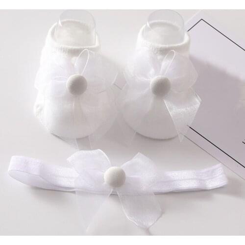 2Pcs Baby Girl Socks Headband Set Lace Princess Newborn Baby Socks Kids Headwear Cute Bow Elastic Headband Baby Shower Gift