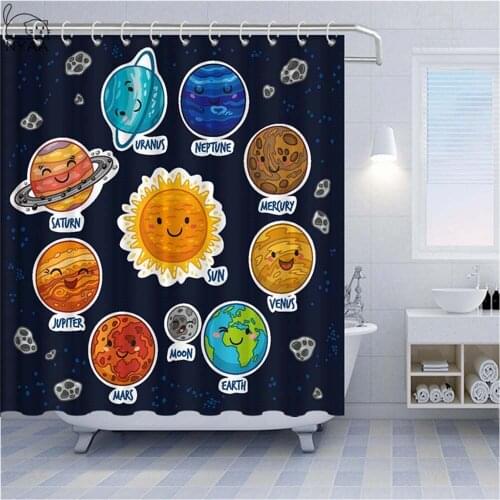 Cute Planet Quotes Shower Curtain Inch Kids Cartoon Star Cluster Space Galaxy Solar System Universe Decor Bathroom Fabric Set