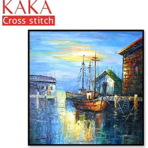 Cross stitch kits,Embroidery needlework sets with printed pattern,11CT-canvas for Home Decor Painting,Landscape Full NCKS035