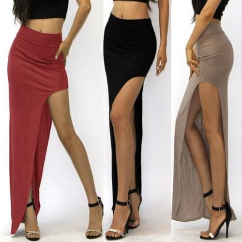 2015 New Fashion Sexy Women Lady Long Skirts Open Side Split Skirt Long Maxi Skirt Black, Khaki 12