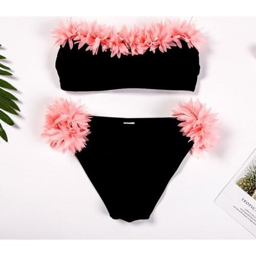 2021 New 3D Floral Bandeau Kids Girl Bikini Sets Two Piece Children Swimwear Cute Big Girl Bathing Suit Little GIrl Beach Wear