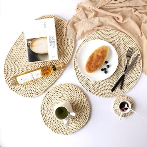 1pc Natural Corn Straw Woven Placemats Round Rattan Dining Table Mats Heat Insulation Pot Holder Cup Coaster Kitchen Accessories