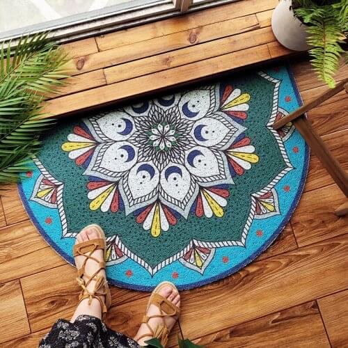 Plants and flowers PVC stretch wire loop semi-circular fluffy floor mat Outdoor waterproof carpet Entrance ant-slip Decor rug