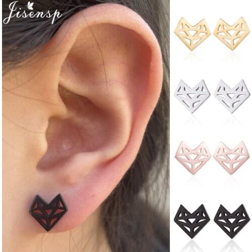 Cartoon Origami Fox Stud Earrings for Women Minimalist Hollow Fox Cat Bee Birds Earings Animal Handmade Jewelry Kids Oorbellen