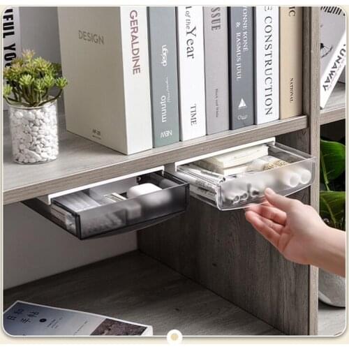 Self-Adhesive Under Desk Drawer Hidden Storage Box Self Stick Office Stationery Case Pencil Pen Sundries Tray Home Organizer