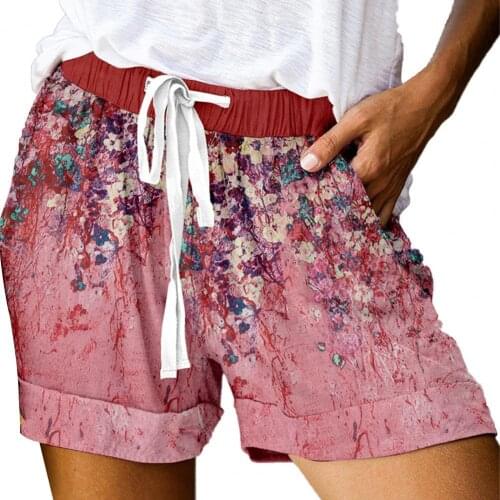 Short femme Casual Shorts Women Plus Size Floral Print Wide Leg Summer Female Loose Shorts Drawstring Pocket Sports Women Shorts