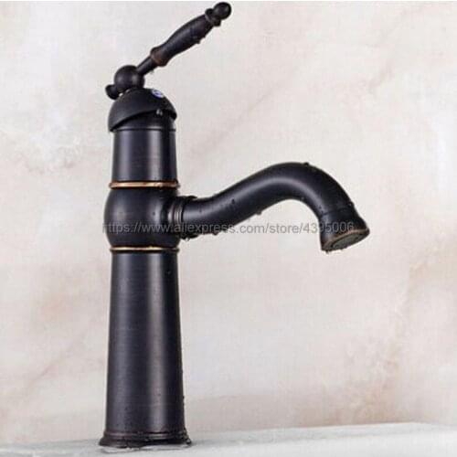 Basin Faucets Oil Rubbed Bronze Black Brass Bathroom Sink Faucets Single Handle Swivel Spout Hot And Cold Wash Basin Tap Bnf044
