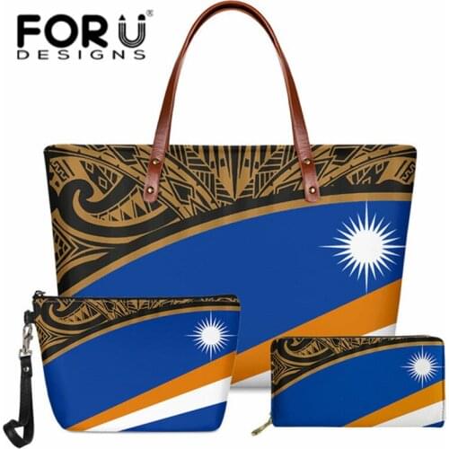Marshall Islands Tribe 3D Print Handbags America Ethnic Tribe Islands Design Shoulder Bags 3pcs PU Leather Purse Tote Bags 2021