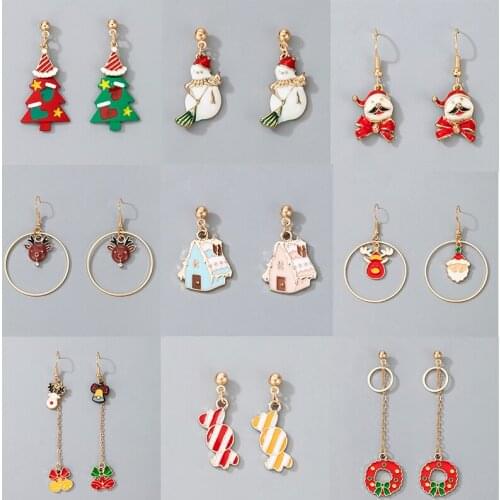 Tocona New Creative Christmas Drop Earrings Santa Claus Snowman House Candy Elk Tree Earrings for Women New Year Party Gifts
