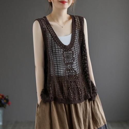 New Women Tanks Sumemr Sexy Style Solid Color Hallow Out Nail Bead V-Neck Collar Loose Female Fashion Tops