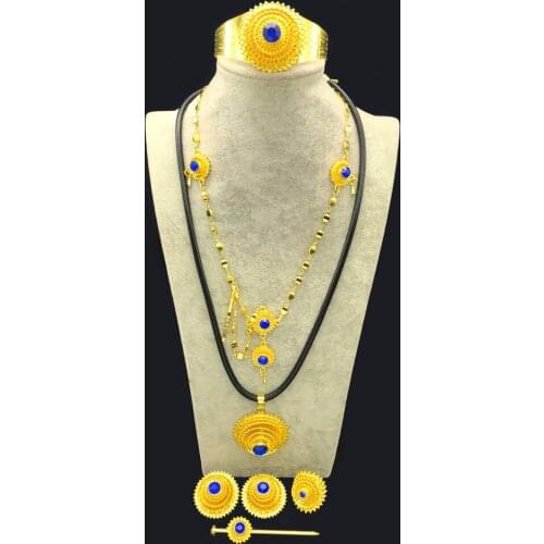 Vintage African gold color jewelry set for women Necklace/Bracelet/Ring/Earrings/Headwear Chain/Hairpin Jewelry Set
