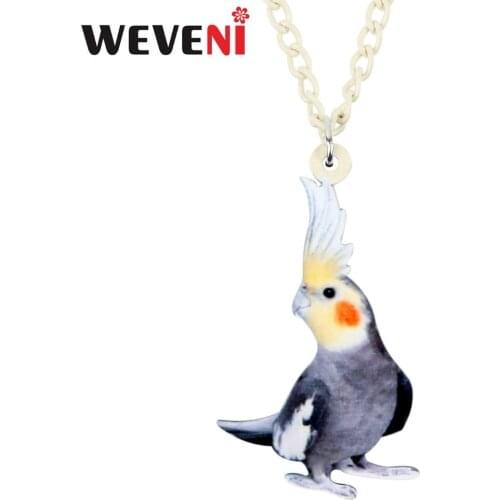 WEVENI Statement Acrylic Cute Cockatoo Bird Necklace Pendant Collar Choker Fashion Animal Pet Jewelry For Women Girl Gift Bijoux