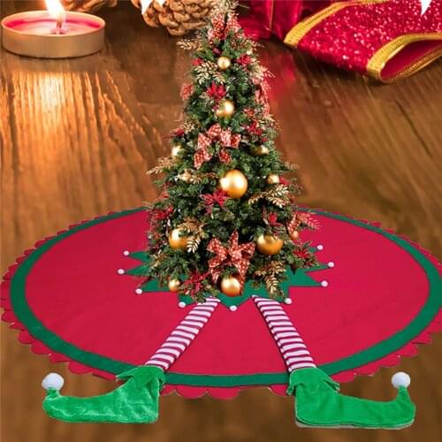 3D Elf Leg Christmas Tree Skirt Non-woven 48Inch Red And Green Large Mat Fits All Xmas Trees For Holiday Decoration