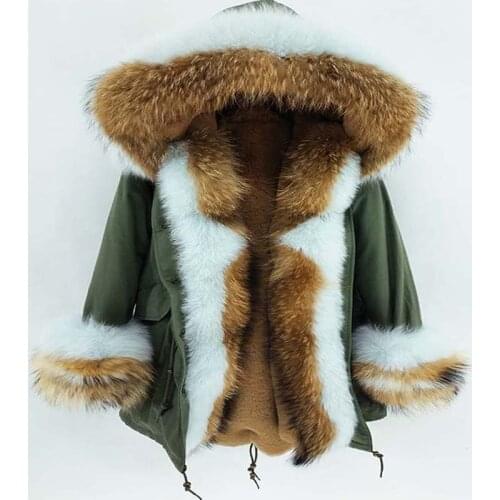 2021 new Long Parka Real Fur Coat Winter Jacket Women Natural Raccoon Fur Fox Fur Collar Hood Cuffs Thick Warm Outerwear