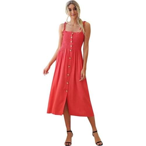 Summer Suspender Dress Women Sleeveless Off Shoulder Single Breasted Midi Dress Ladies Party Beach Boho Sundress Femme 2021