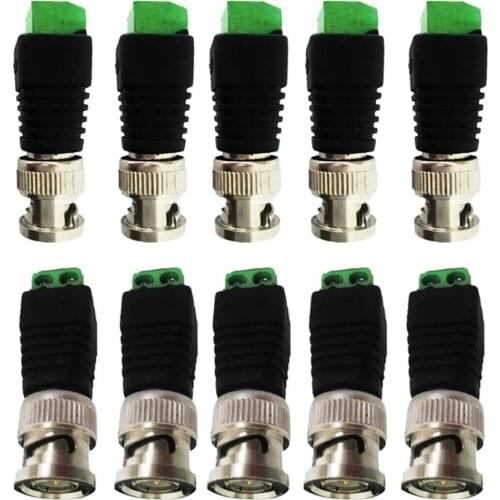 10PCS BNC Male CCTV Video Adapter Coaxial Coax Balun Camera TV Connector for Security Surveillance CCTV Analog Camera DVR System