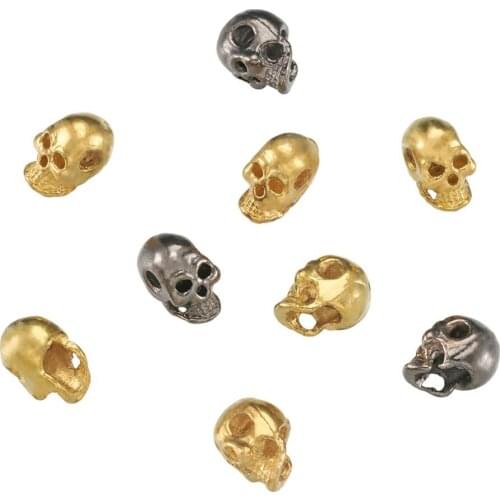 Pandahall10Pcs Mixed Color Halloween Skull Head Alloy Beads Loose Spacer Beads For Halloween Jewelry Making, 8x5x6mm, Hole: 1mm