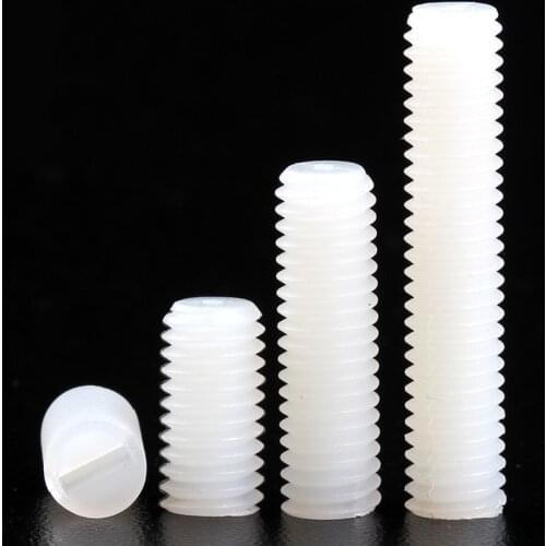 20pcs/50pcs White M3 M4 M5 M6 M8 Nylon Set Grub Screw Plastic Metric Thread Flat Head Headless Slotted Bolt