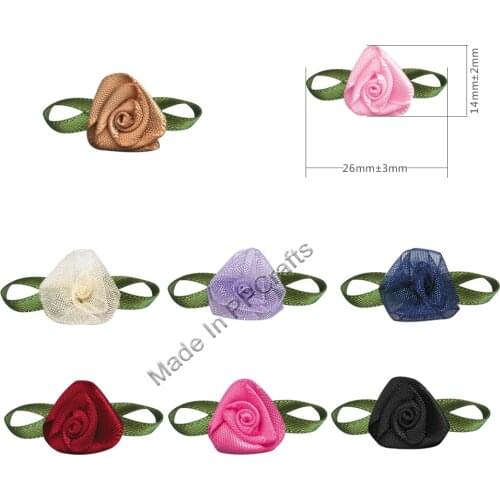 26-14MM Satin Ribbon Foliage Rose Flower For Packing Cloth Hairbow DIY Crafts 200pcs Free Shipping
