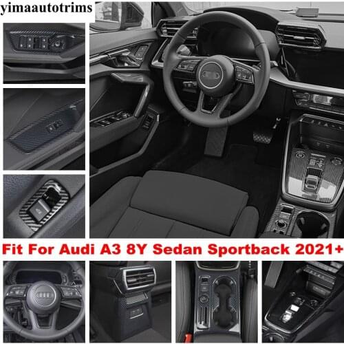 ABS Carbon Fiber Look Accessories Steering Wheel Instrument Panel Frame Cover Trim Interior For Audi A3 8Y Sedan Sportback 2021