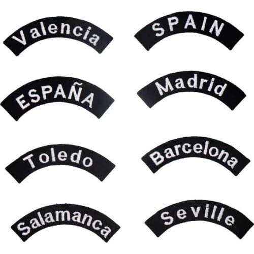 SPAIN BARCELONA TOLEDO SEVILE VALENCIA MADRID name tags Embroidered Patches IRON ON BACKING FOR Clothes Stickers