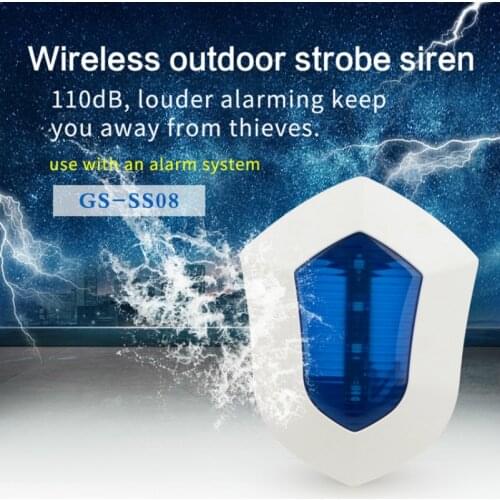Wireless flash light outdoor siren 110dB high volume wireless alarm siren 433mhz anti tamper waterproof external siren