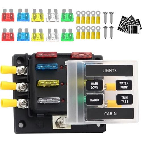 6-way RV Fuse Blocks Blade Fuse Box 12~32V Fuse Block Holder with LED Indicator Light Kit for Automotive Car Boat Marine Trike