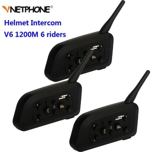 Vnetphone 3pcs V6 Motorcycle Helmet Bluetooth Headset Intercom 6 Riders 1200M Wireless Intercomunicador BT Interphone