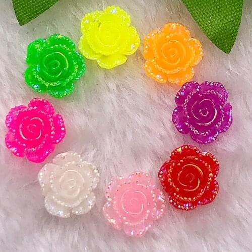 DIY 60pcs Mix AB14mm Resin 3d Flower Flatback Rhinestone Wedding Buttons Crafts