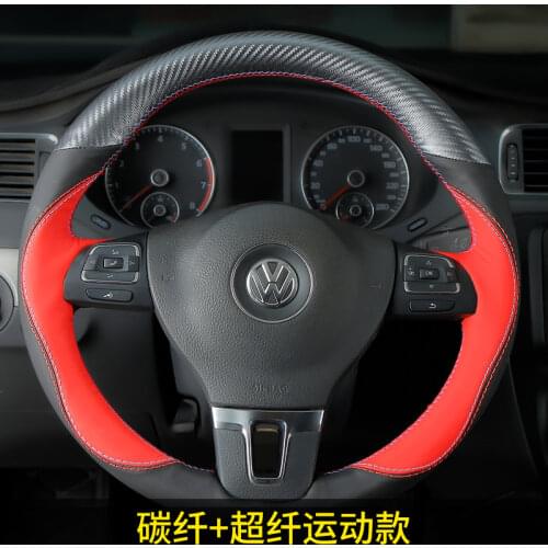 For Volkswagen Sagitar Lavida Magotan Golf 7 Polo Tharu Customized Hand-stitched Leather Carbon Fibre Car Steering Wheel Cover