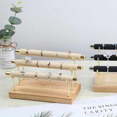 Flannel T-Bar Wooden Jewelry Display Stand Ring Holder Necklace Bracelets Anklets Jewelry Display Stand Packaging Jewelry Tool