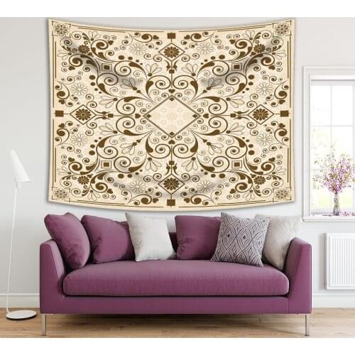 Tapestry Vintage Floral Curvy Lines leaf Flower Patterns Oriental Decorative Artwork Green Beige