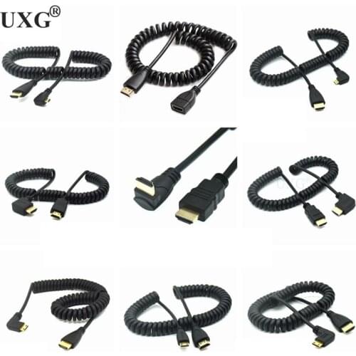 HDMI-compatible A To Right Up Left Down Angle Mini Micro Male To Male Stretch Spring Curl Flexible Cable V1.4 DSLR 0.5M 6ft 1.8M