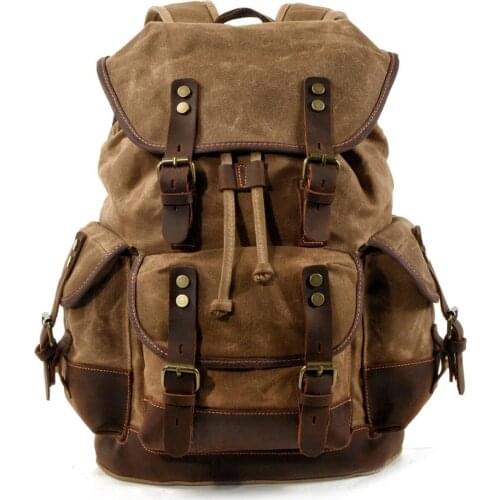 Retro Canvas Leather Backpack Men Waterproof School Bag Laptop Daypacks Large Capacity Classic Mountaineering Travel Rucksack