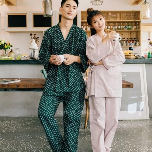 Japanese Style Floral Coin Pattern Printed Yukuta Kimono for Women Men Traditional Clothing Couples Pajamas Haori Pants Set