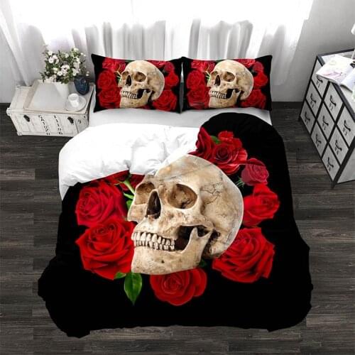 Personality Skull Pattern Bedding Set Sheets Quilt Cover Pillowcase Flower Candle Green Background Skull Bedding Set Home Textil