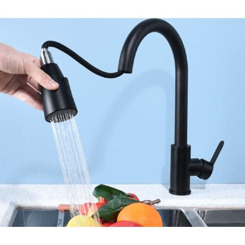 304 black stainless steel pull type cold and hot dish washing basin sink household stainless steel splash proof kitchen faucet