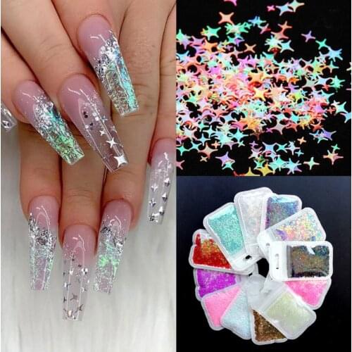 Hot! Nail Art Sequins Decorative Accessories Four-Pointed Star Paillette Sequins Laser Hologram Glitter Star Sequins Faux Ongles