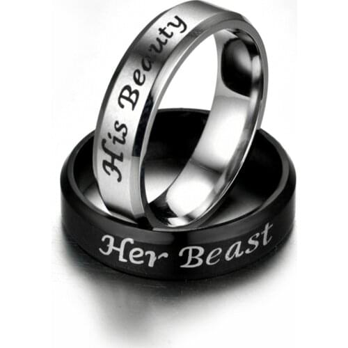 MANGOSKY 6mm IP Black 316L stainless steel HIS BEAUTY and HER BEAST Black Titanium Ring for lovers