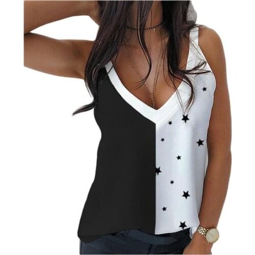Summer Vest Women Camisole V Neck Patchwork Print Sling Sleeveless t Shirt Women Clothing Casual Loose Cami Tops