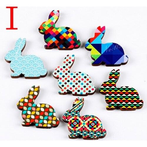 Fashion design Vintage Style Colorful Different geometric Pattern Laser Cut wood Rabbit wooden DIY brooch Necklace (WK-I)