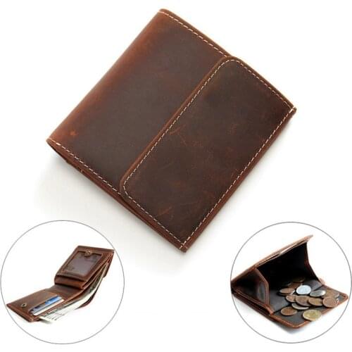 100% Genuine Leather Wallet For Men Male Crazy Horse Leather Vintage Handmade Short Bifold Purse Card Holder With Coin Pocket
